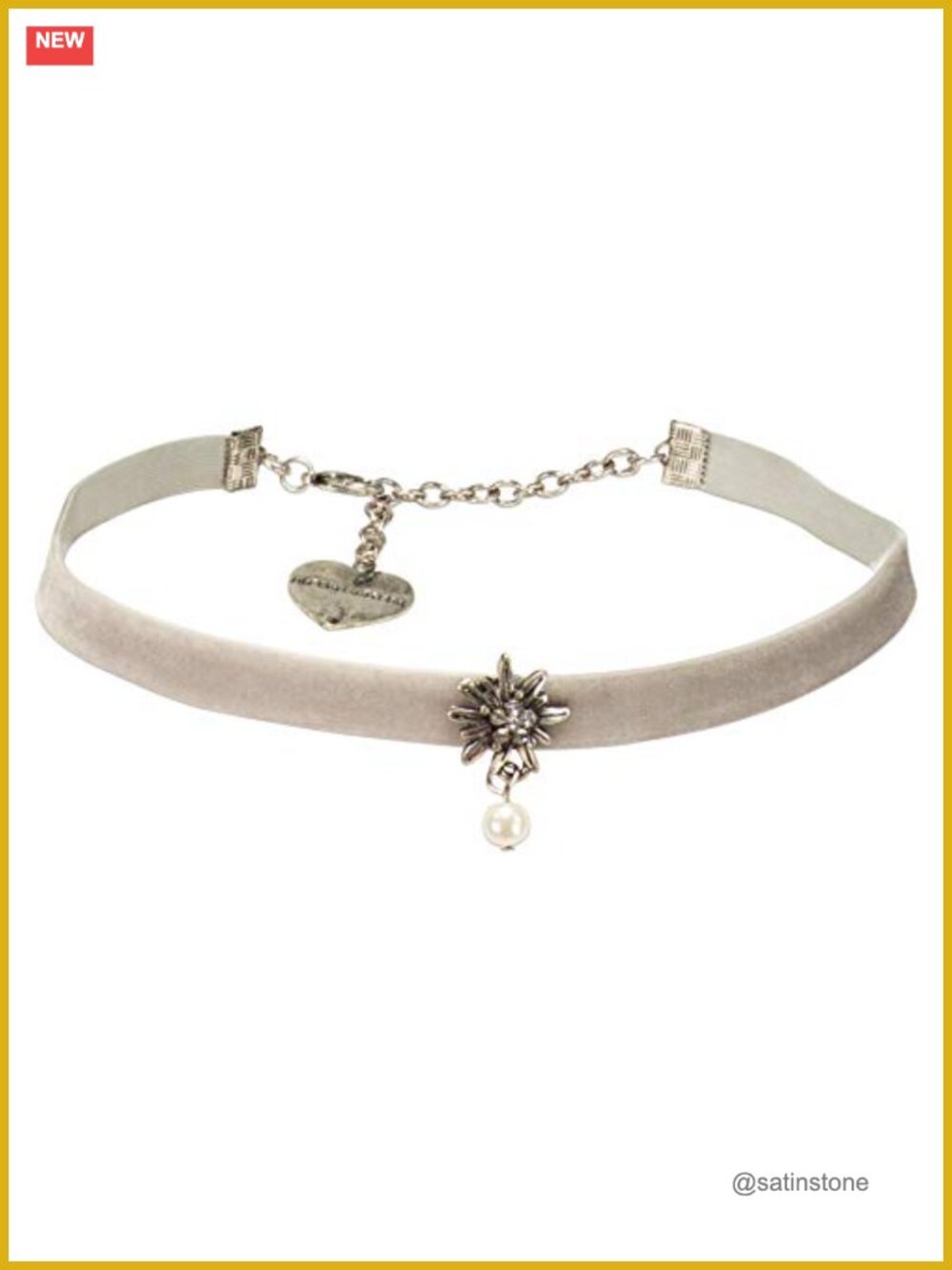 Velvet Choker Rhinestone Edelweiss Pearl Necklace Traditional German Dirndl